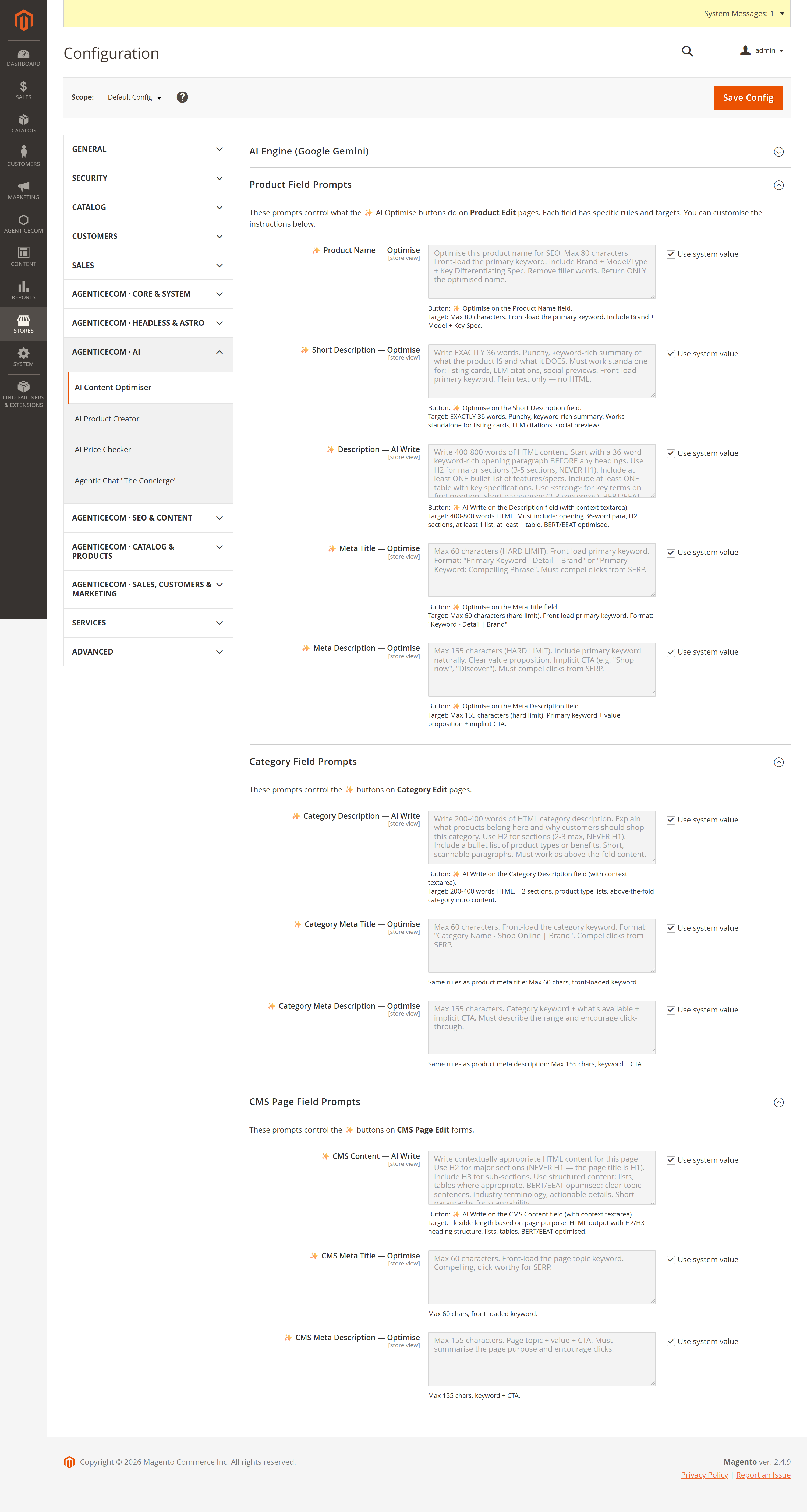 AI Content Optimiser configuration