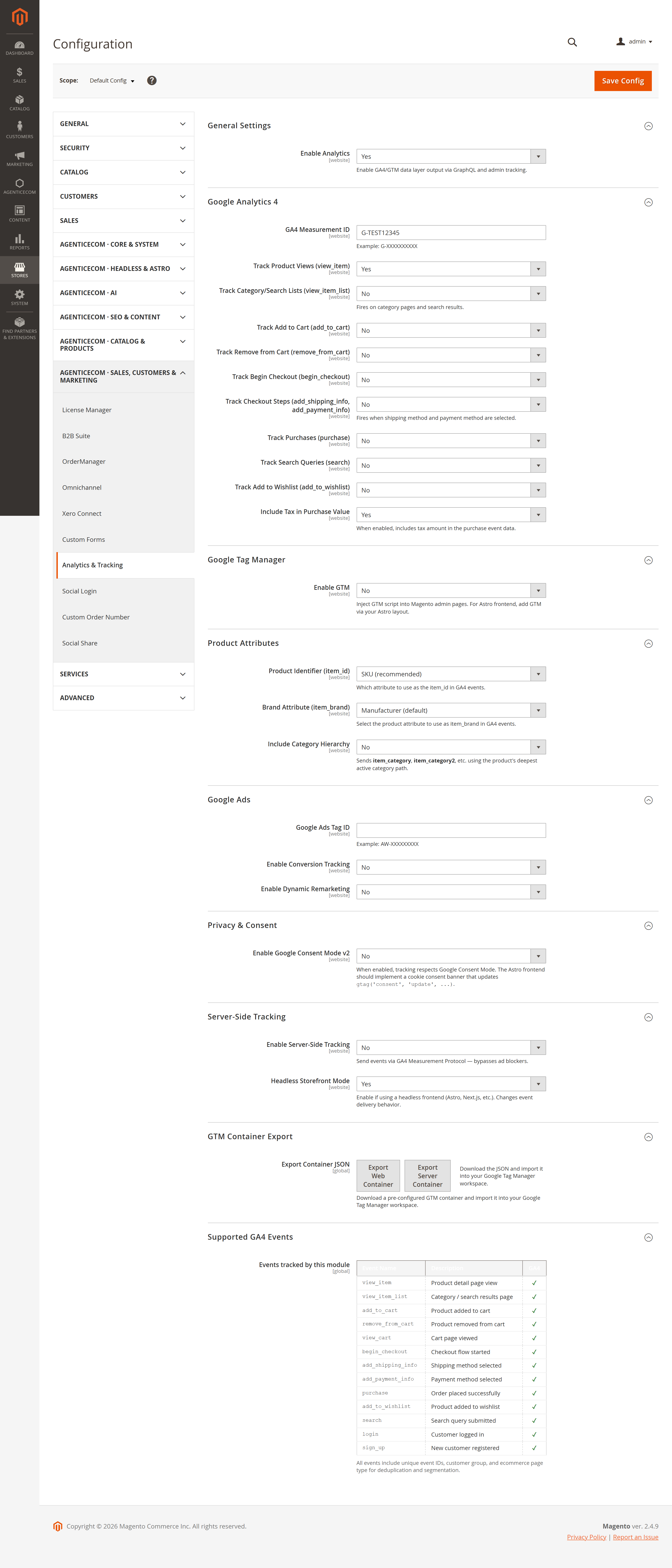 Analytics configuration
