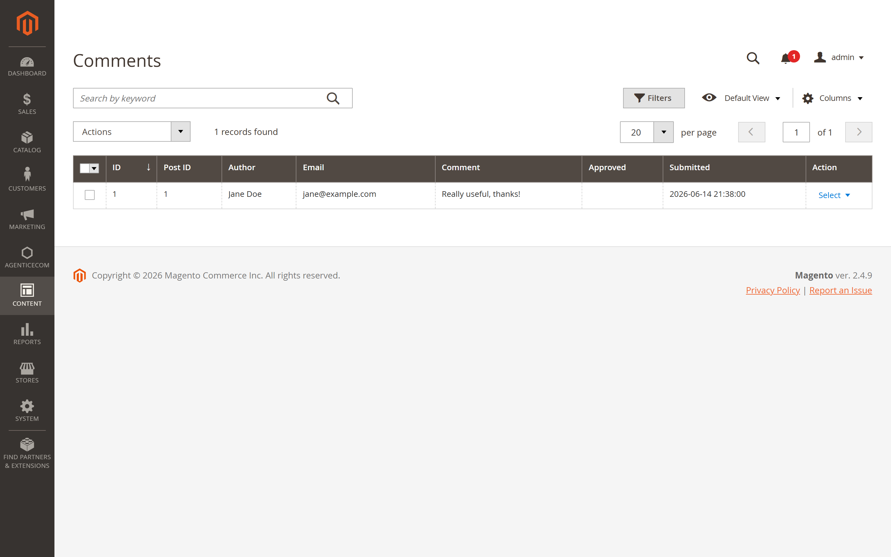 Blog comments moderation grid