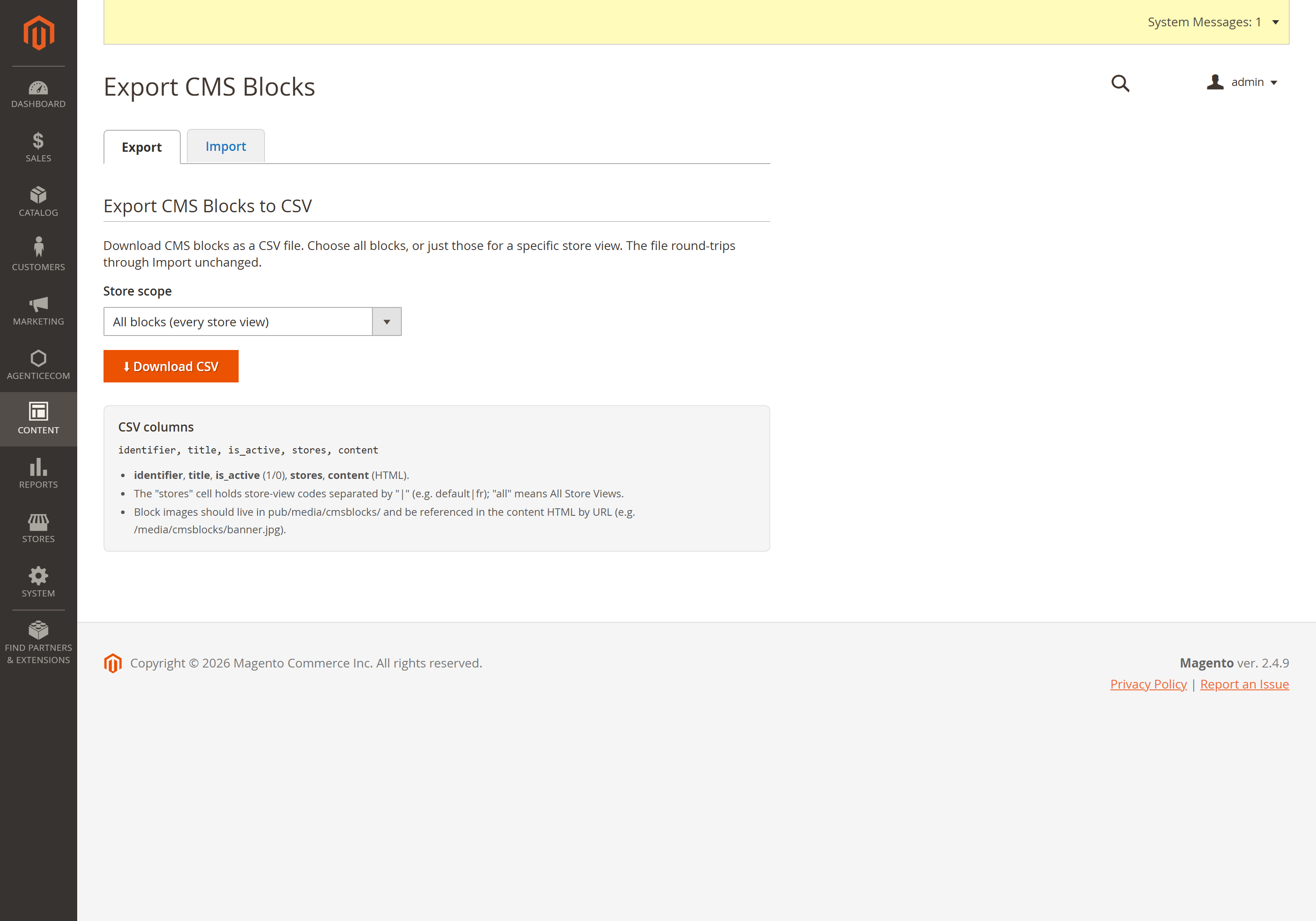 Export CMS Blocks to CSV