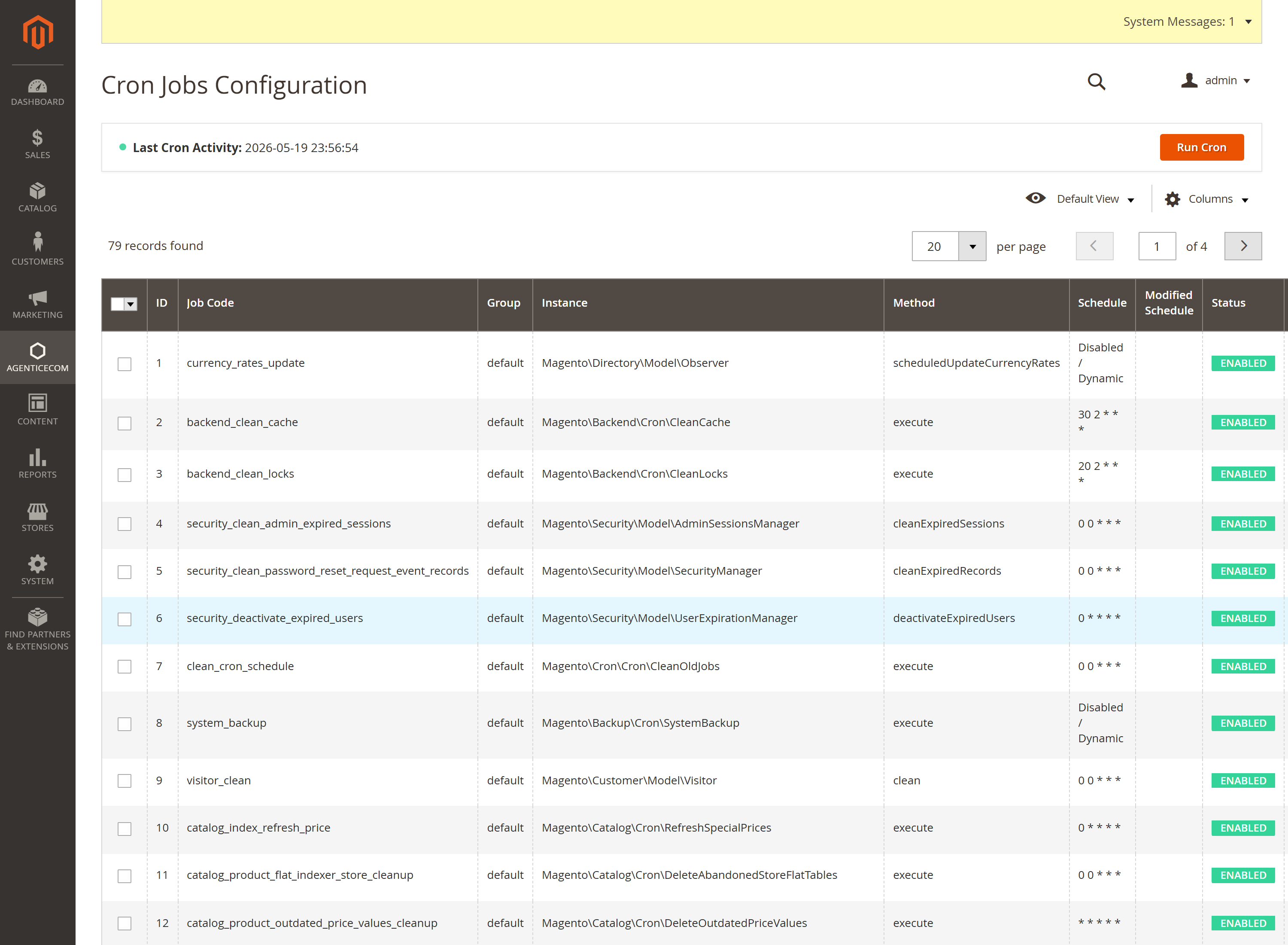 Cron Jobs configuration grid