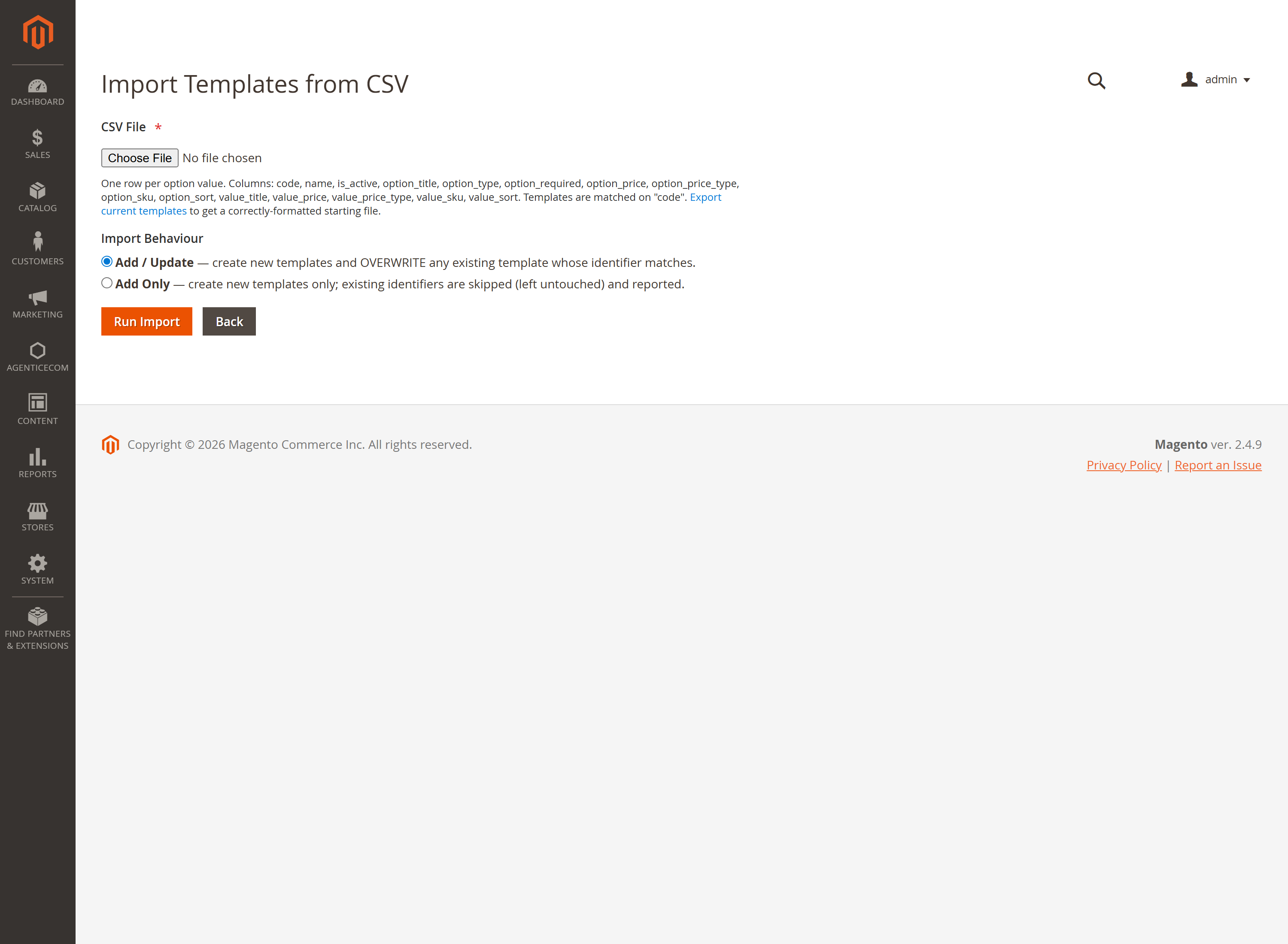Import templates from CSV