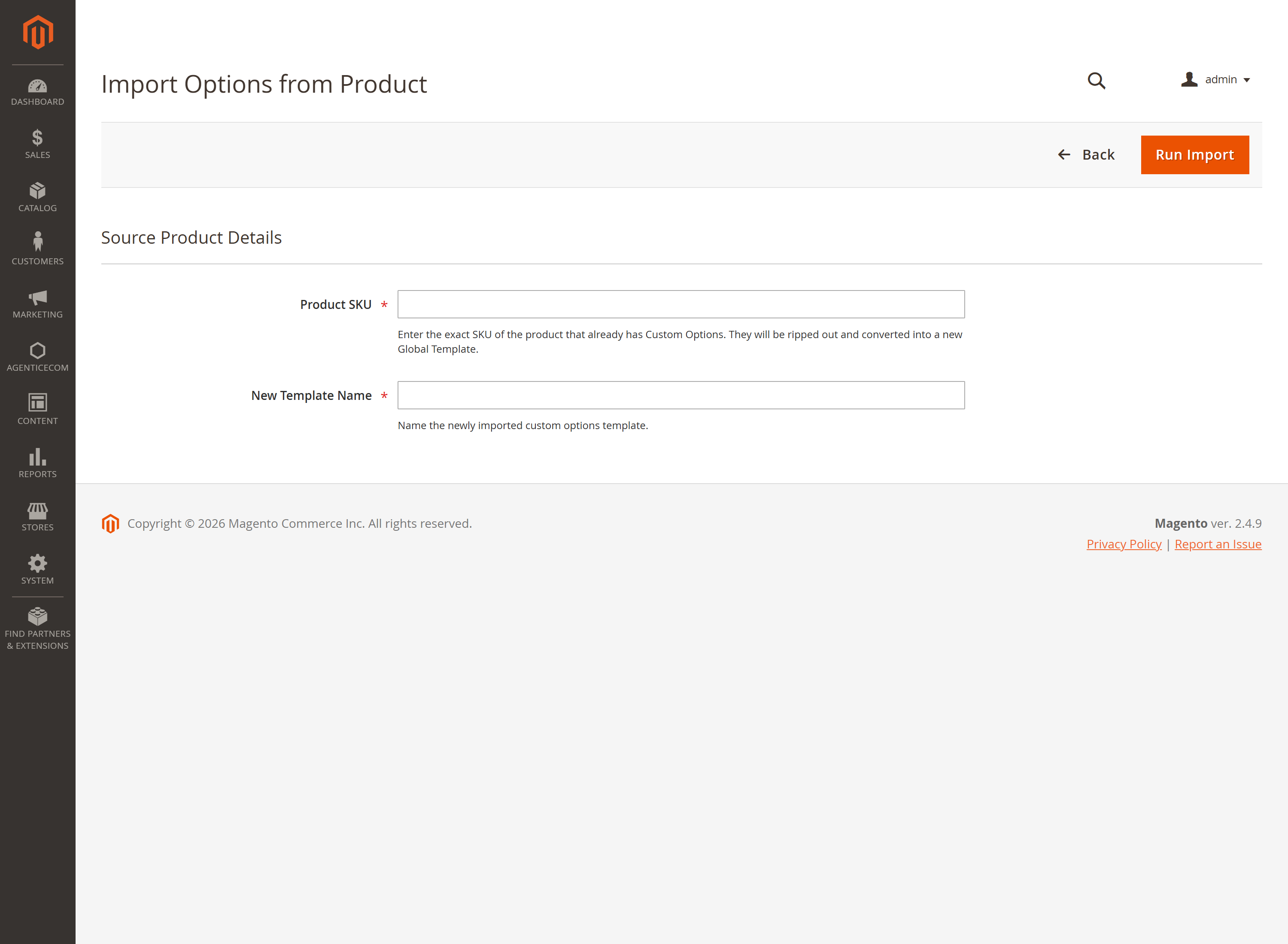 Import options from a product
