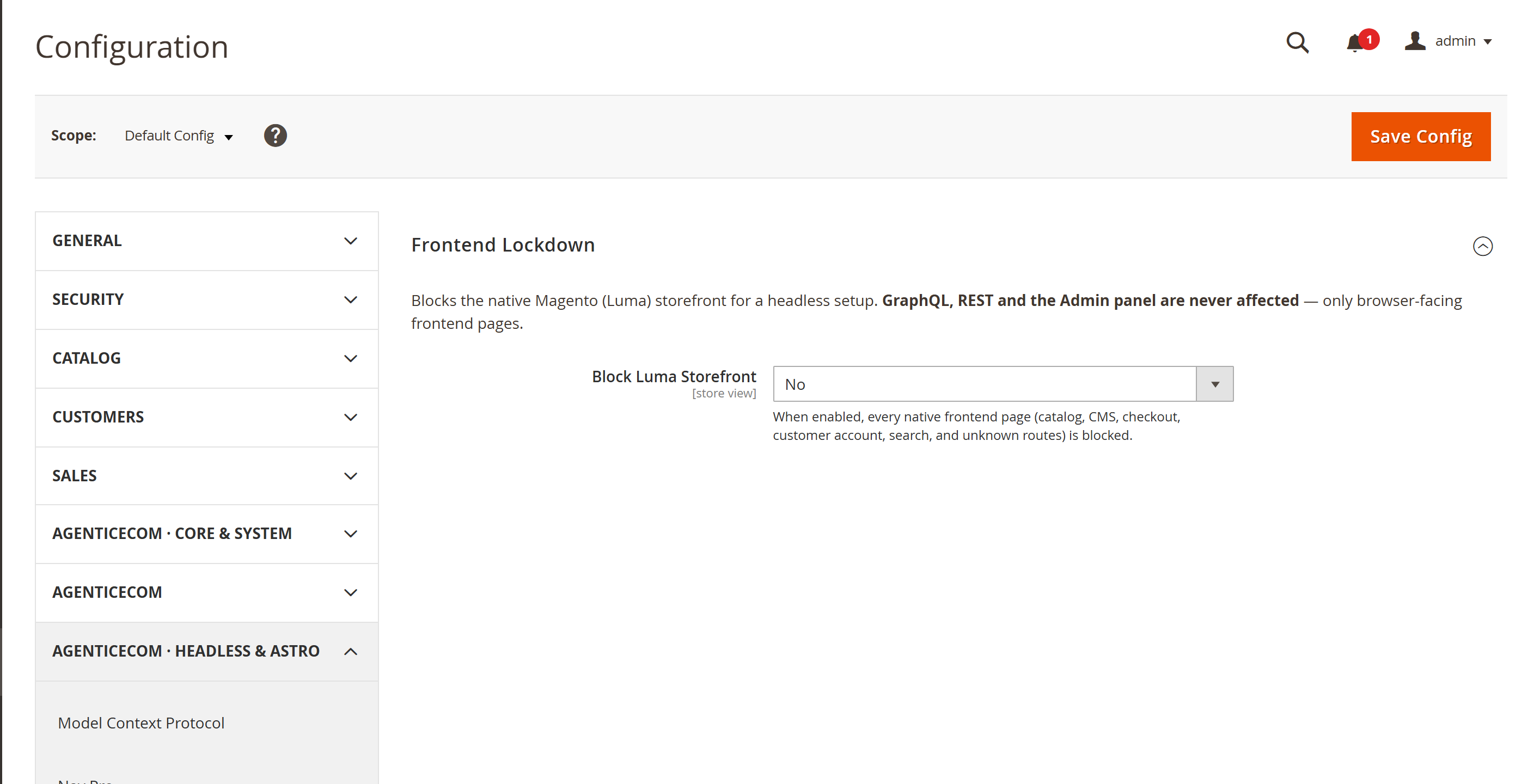 Headless Lock configuration — enable, response mode, redirect URL and allowed routes