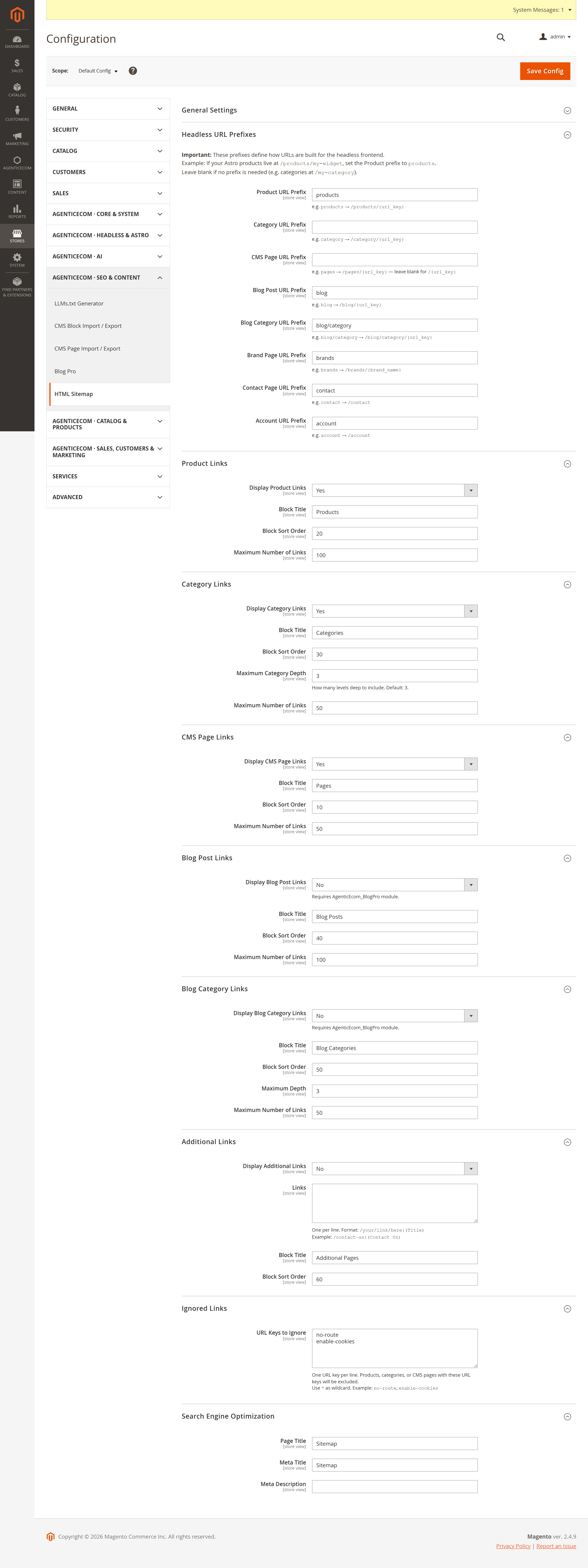 HTML Sitemap configuration