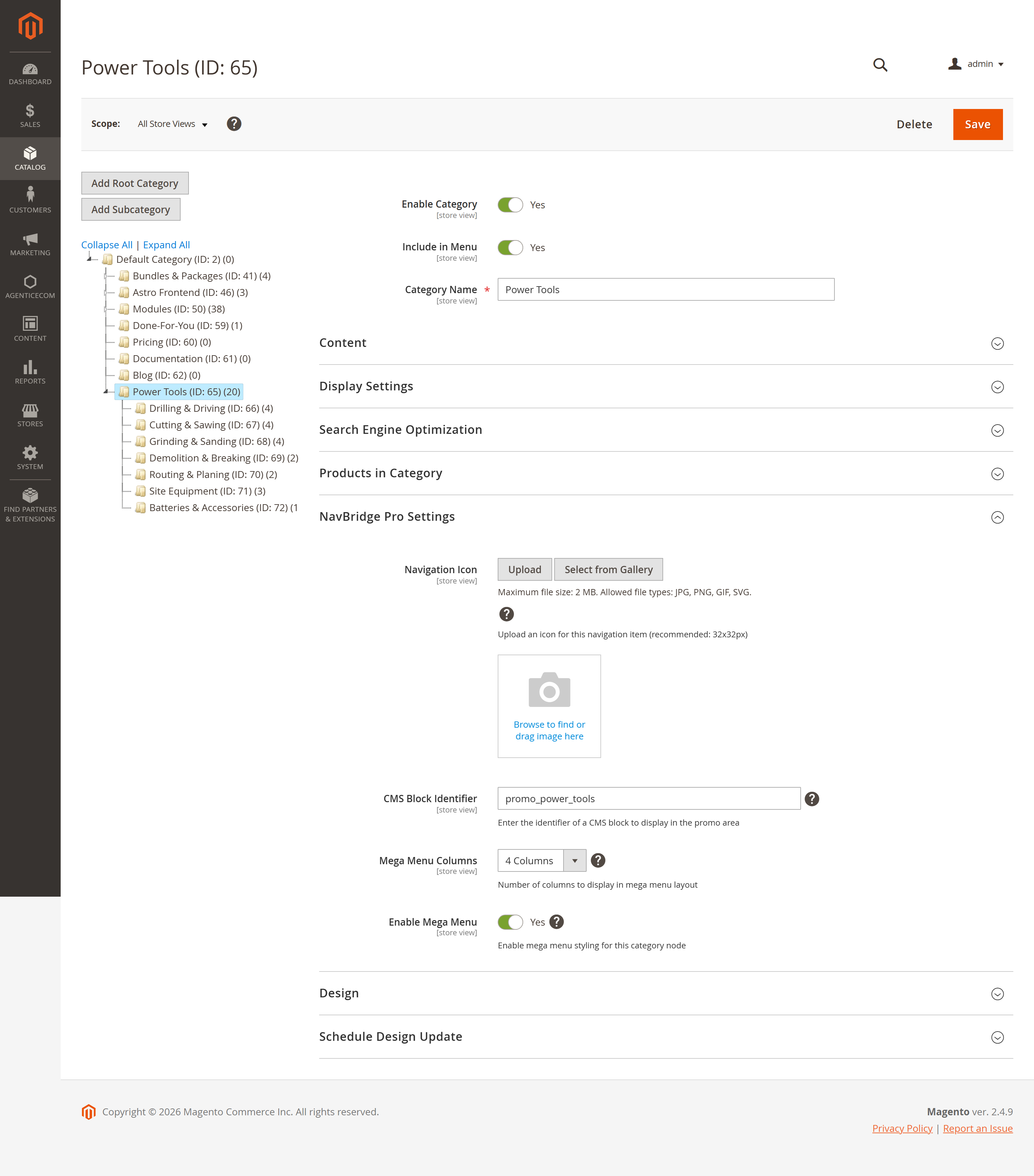 NavBridge Pro settings on the category edit page