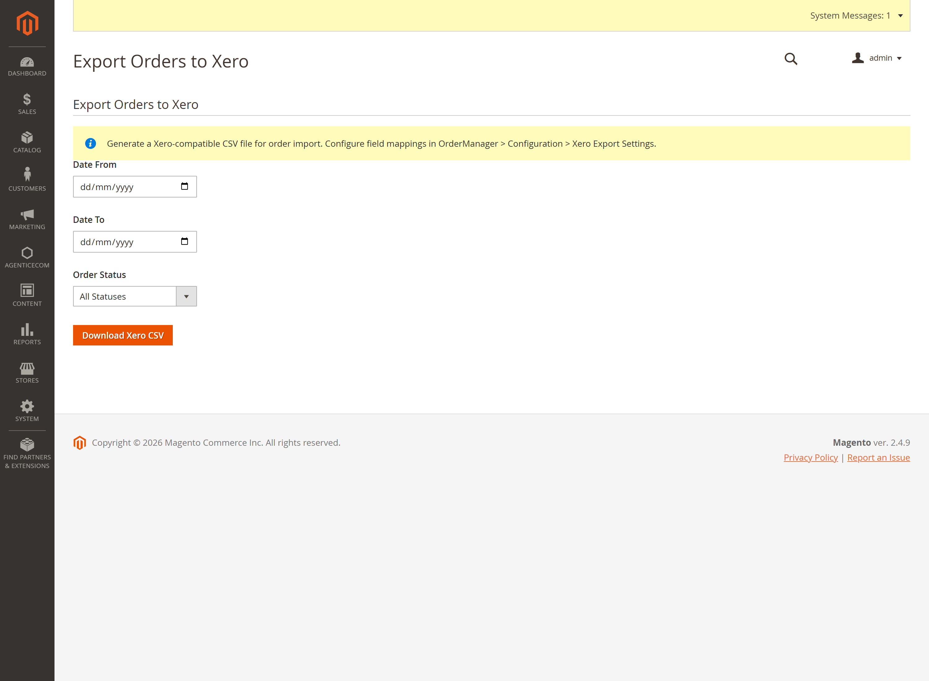 Export orders to Xero