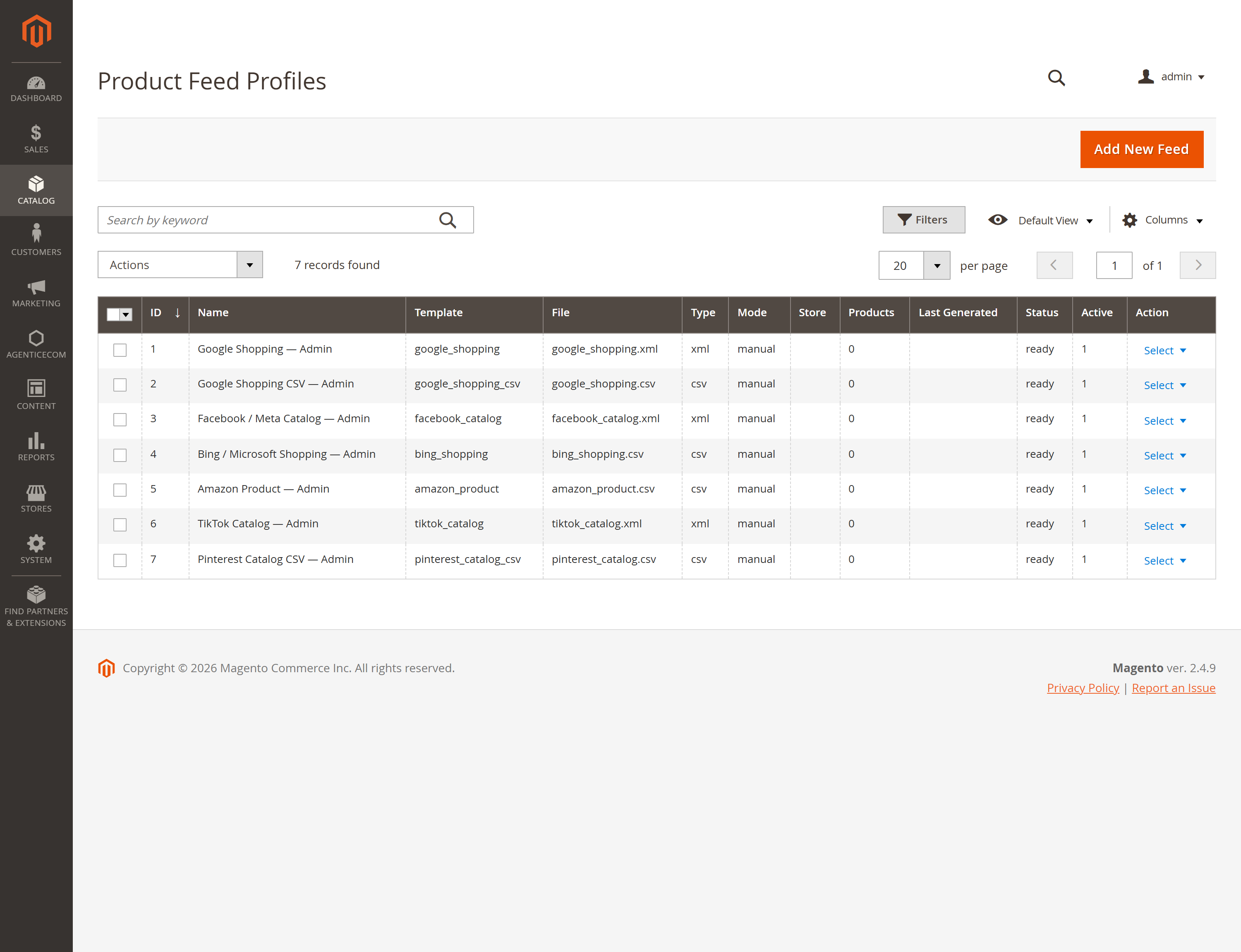 Product Feed Profiles — one profile per channel