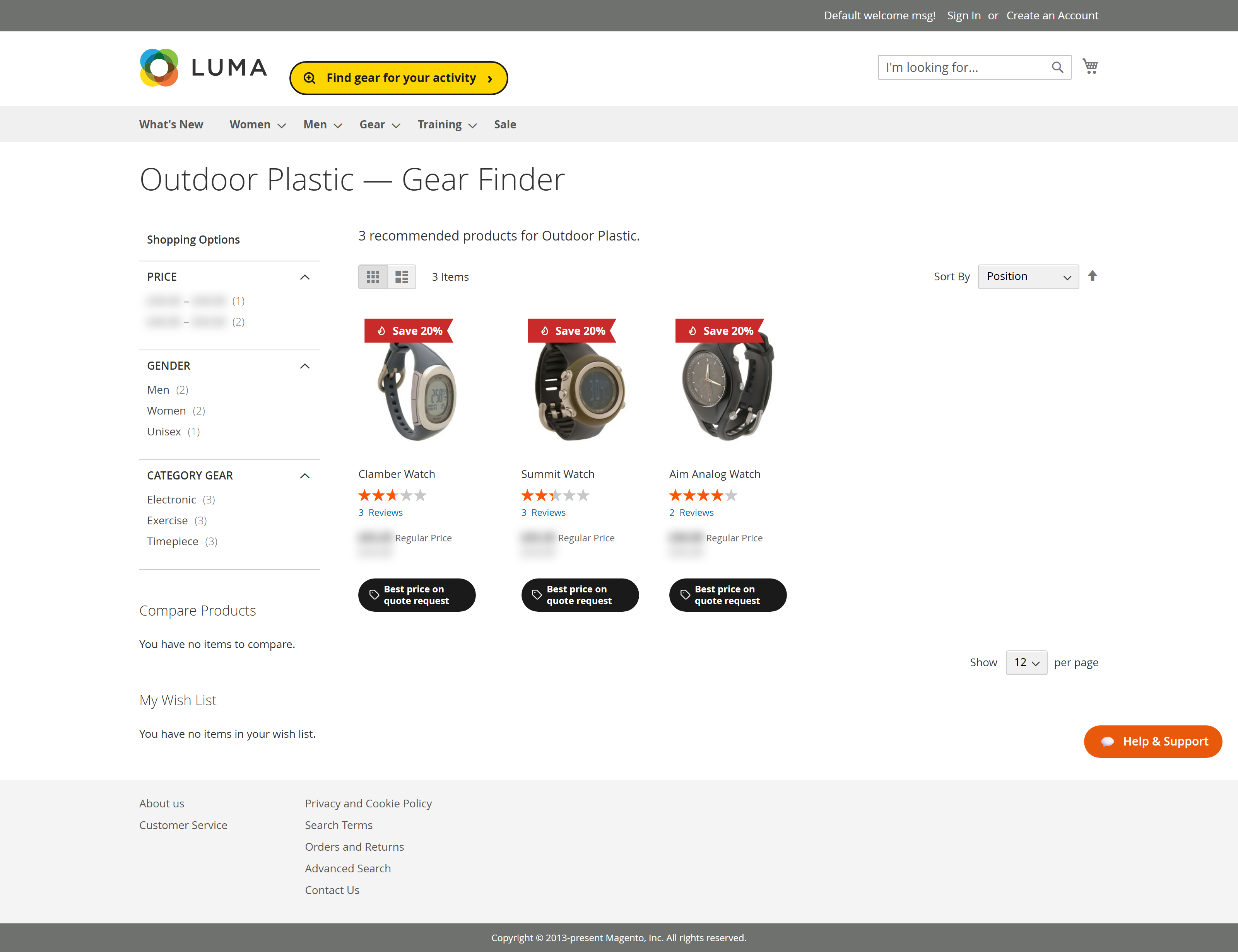 A finder combination page, with the layered navigation sidebar, sorting, page size and paging
