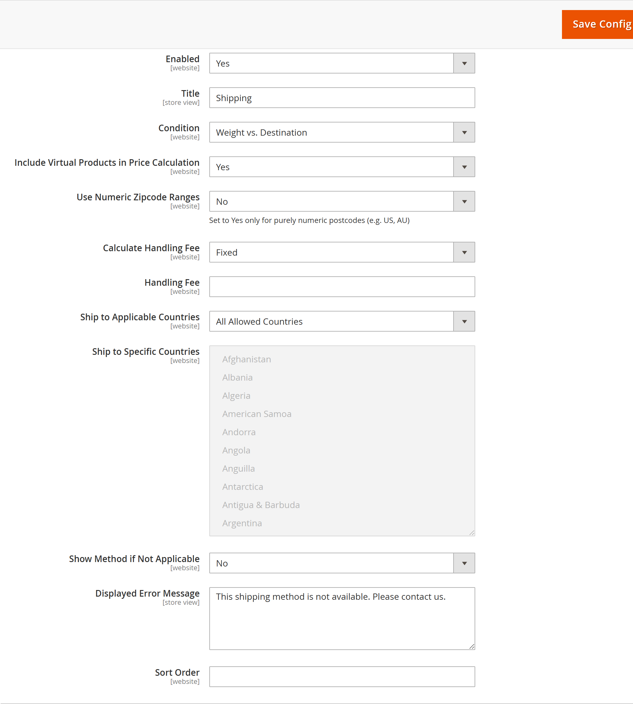 Shipping Matrix carrier configuration