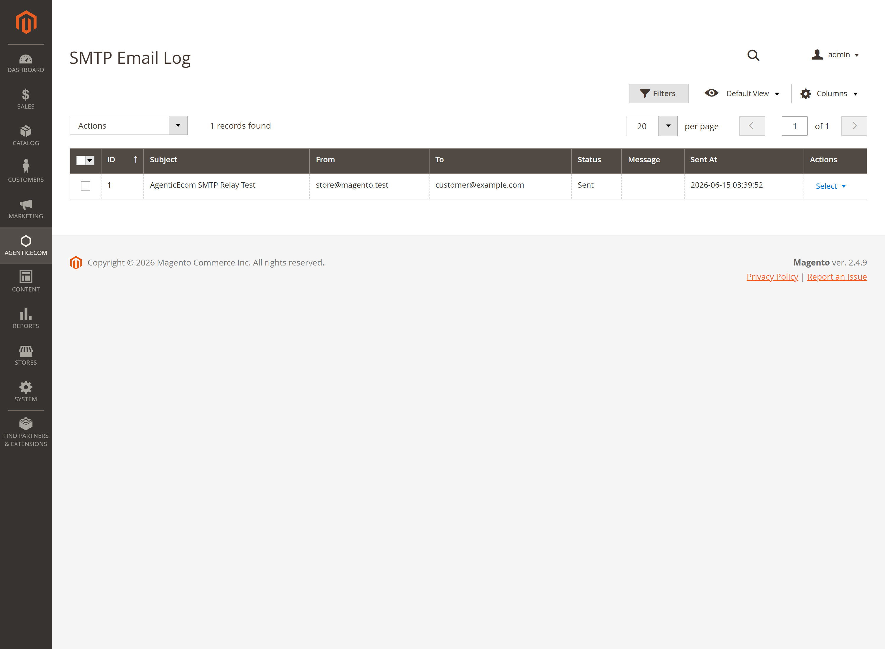 SMTP Email Log — every message, with status, preview and resend