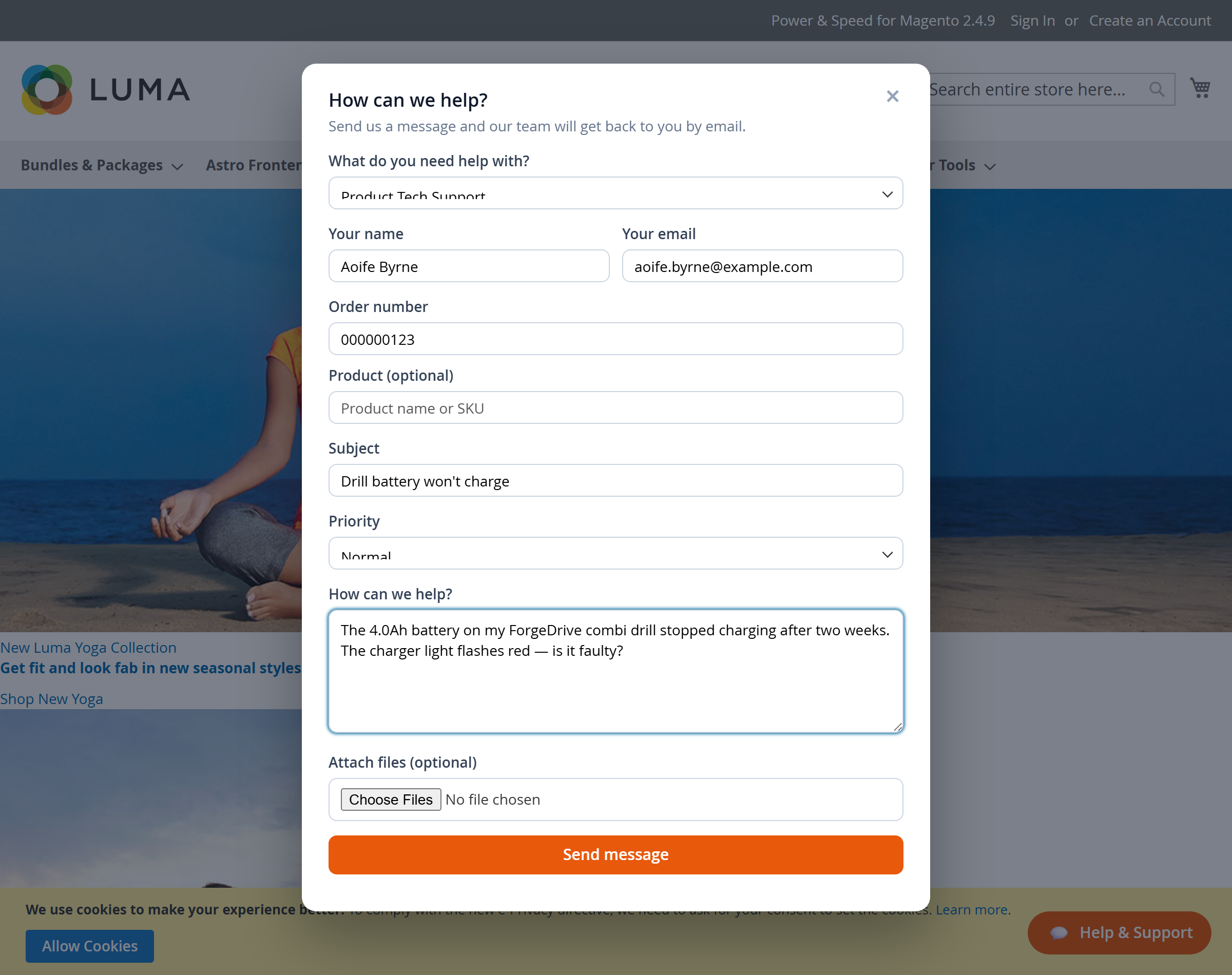 The storefront support popup